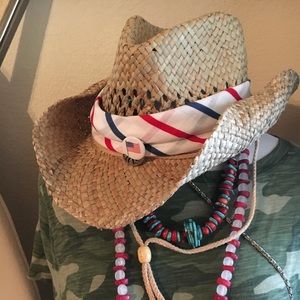 Straw Cowgirl Patriotic Hat NWOT